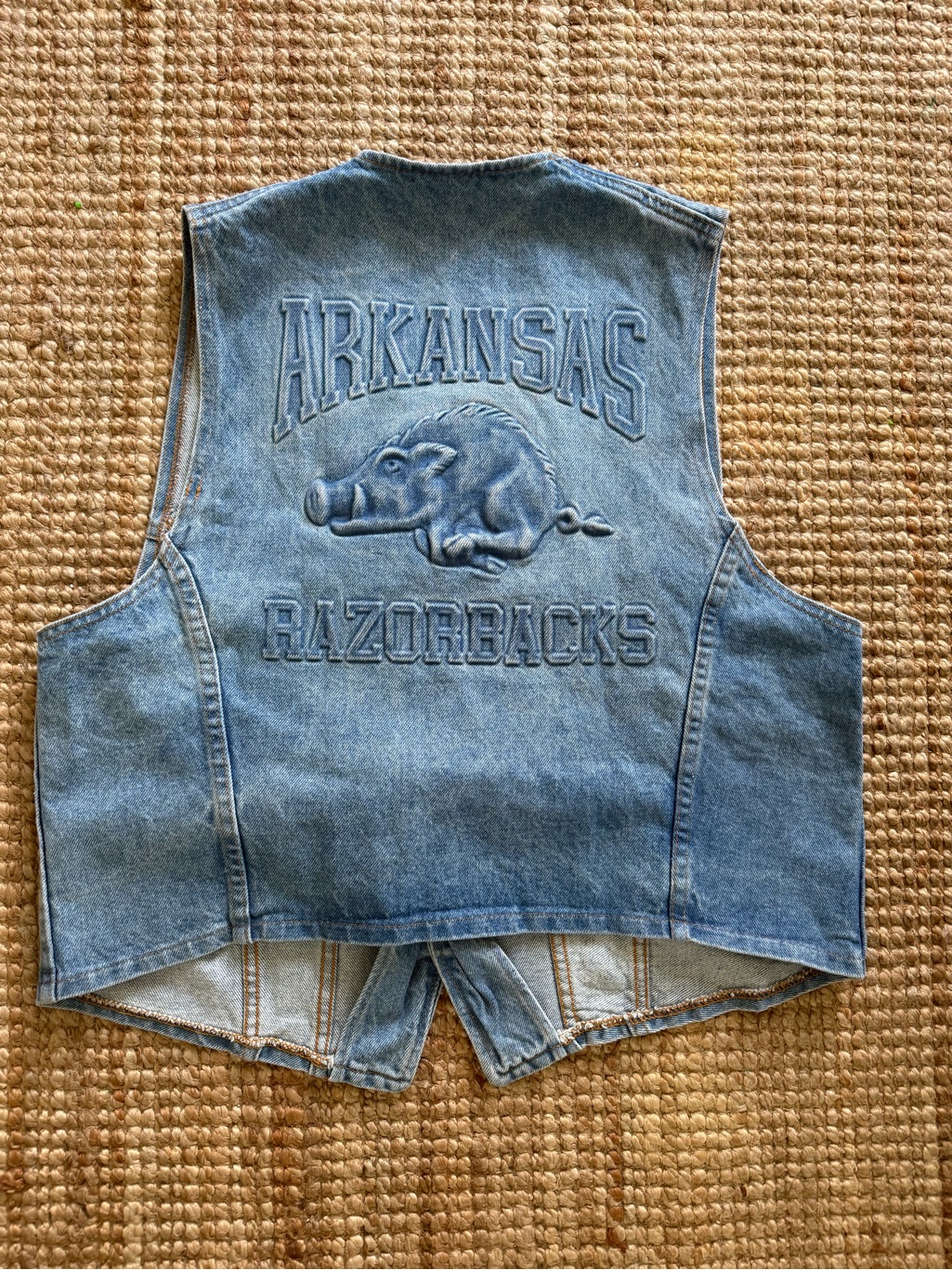 Vintage Usa Made Arkansas Razorbacks Embossed Denim Vest M Football Game Day